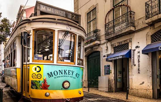 Yellow Old Tram in Lisbon